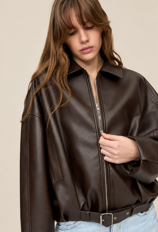 Blouson femme effet cuir avec ceinture à boucle - Ismérie