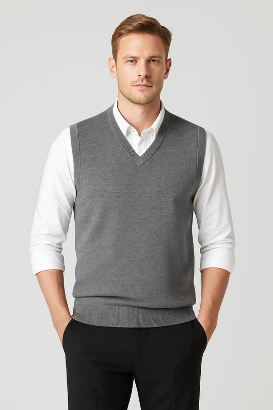 Gilet en maille pour homme à col en V et finition côtelée - Blaise
