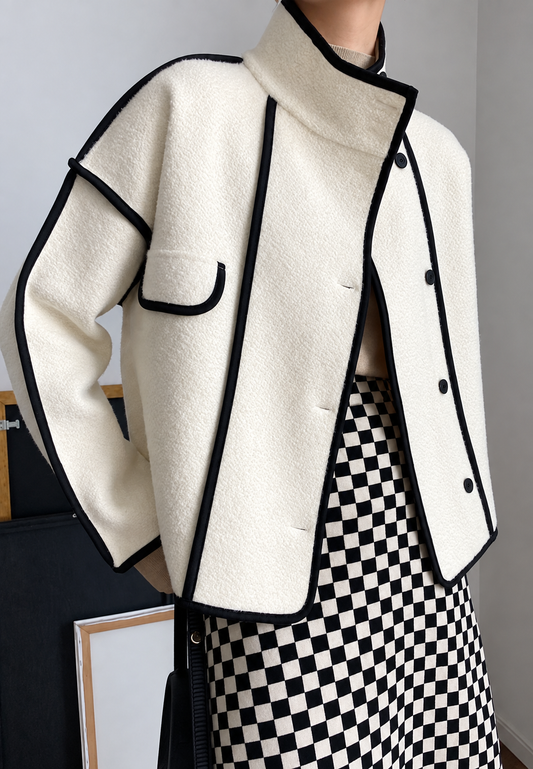 Veste courte pour femme à col montant et bordures contrastées - Ophélie