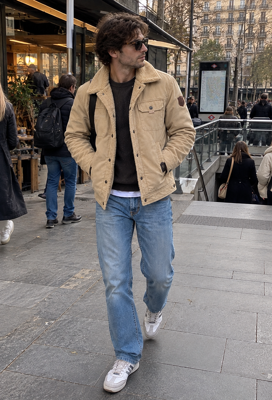 Veste homme col effet mouton doublure duveteuse fermeture boutonnée - Néstor