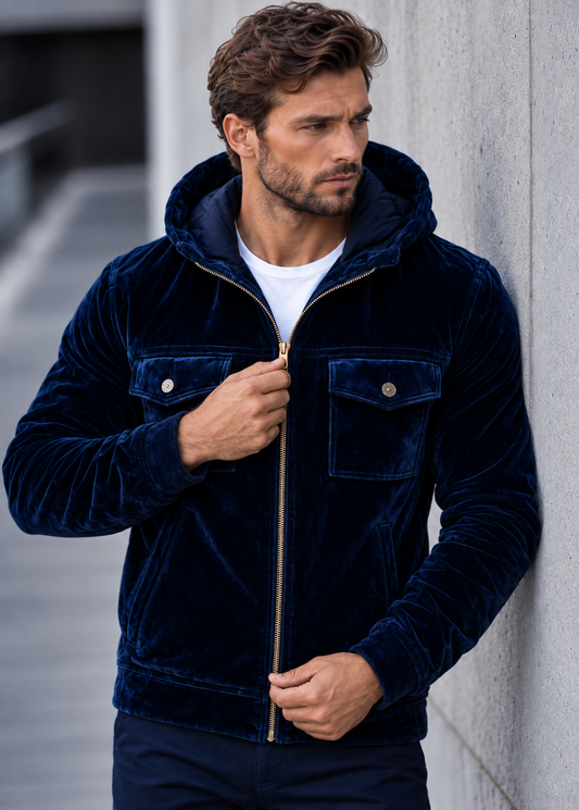Veste en velours pour homme, à capuche et fermeture éclair - Loïc