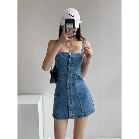 Robe courte en denim à bretelles décontractées pour femme - Lía