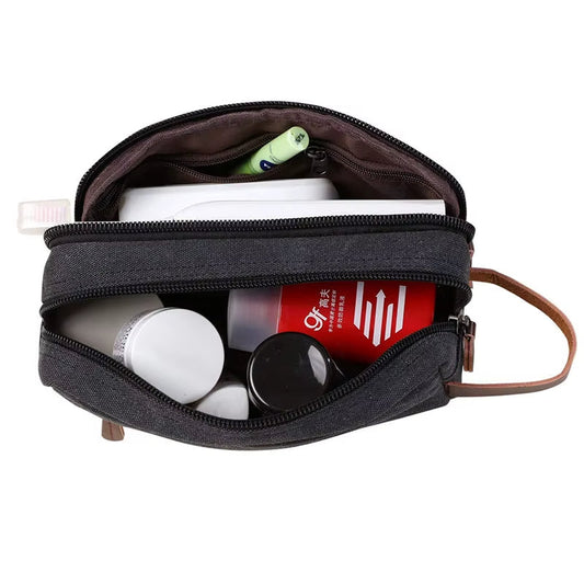 Trousse de toilette unisexe en toile imperméable à double compartiment - Bruno