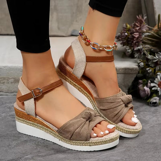 Sandales à plateforme pour femmes, bout ouvert, jute denim - Isela