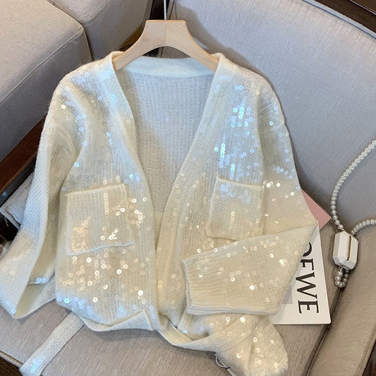 Cardigan à paillettes à effet lumineux pour femme - Leyla