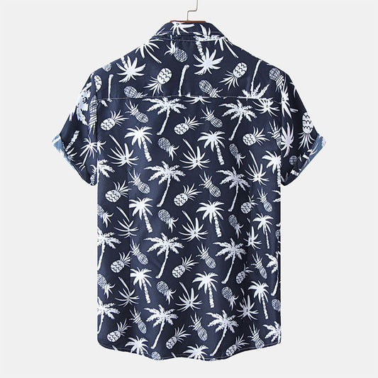 Chemise marine à manches courtes unique pour hommes avec impression