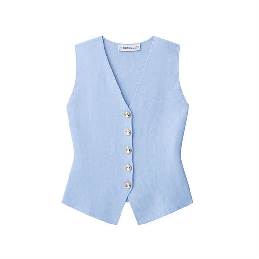 Gilet sans manches pour femme avec boutons dorés, style tailleur - Saray
