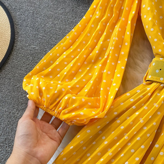 Robe longue pour femme à pois ceinturée style élégant - Colette