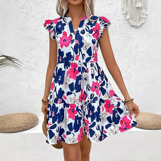 Robe courte pour femme avec imprimé floral dans un style aérien - Camila