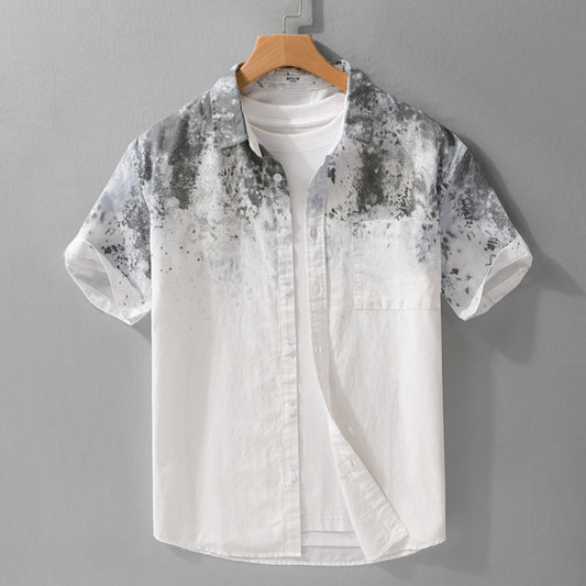 Chemise homme à manches courtes en coton avec imprimé artistique dans un style décontracté - Jean
