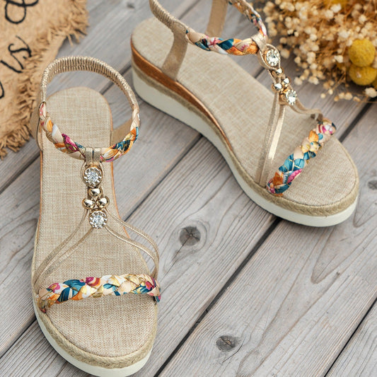 Sandales à plateforme en jute avec strass pour femmes - Naomi