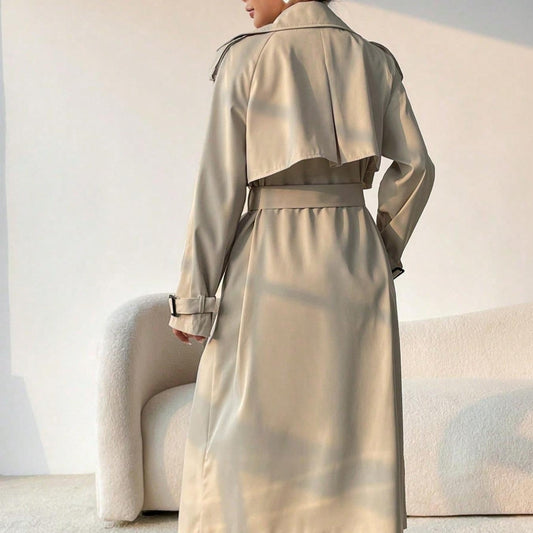 Trench long pour femme avec revers double poitrine et ceinture réglable - Maelis