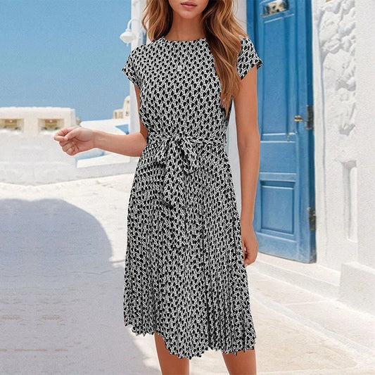 Robe midi pour femme, imprimé géométrique, style fluide - Camila