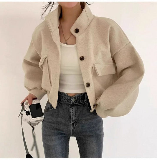 Veste courte en laine grise pour femme - Mauwi
