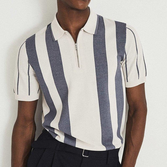 Polo homme en maille à rayures verticales avec fermeture éclair - Théo