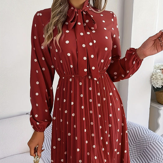 Robe midi en satin pour femme avec plis à pois - Cécile