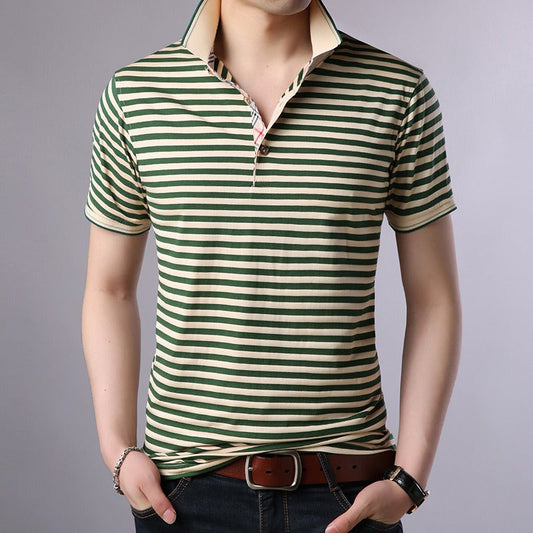 Polo homme en coton rayé à col ouvert - Hugo