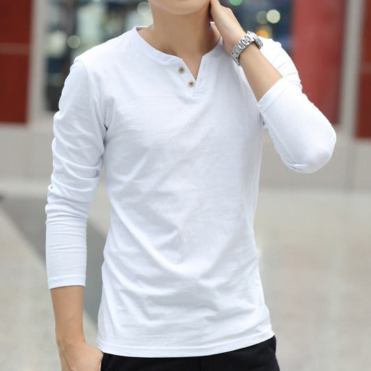 T-shirt homme à manches longues en coton avec encolure henley - Pablo