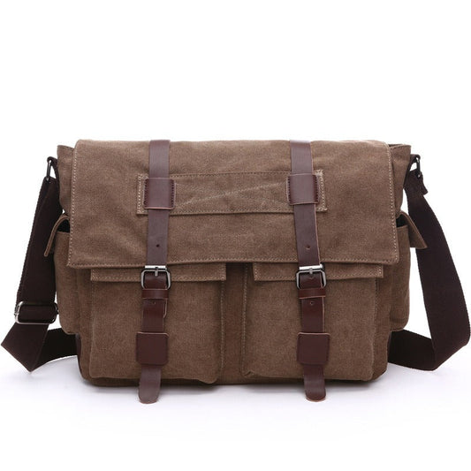 Sac à bandoulière en toile pour homme avec bretelles en cuir de style vintage - Sébastien