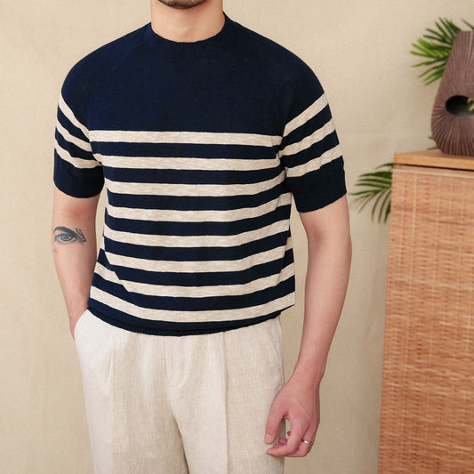 T-shirt à rayures horizontales en maille fine pour homme - Benoît