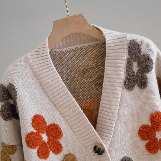 Cardigan en maille jacquard de style rétro pour femmes - Karla