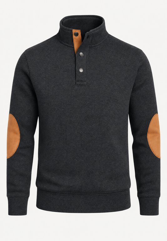 Herrenpullover mit Rollkragen, Knöpfen und kontrastfarbenen Ellbogenpatches – Thorben