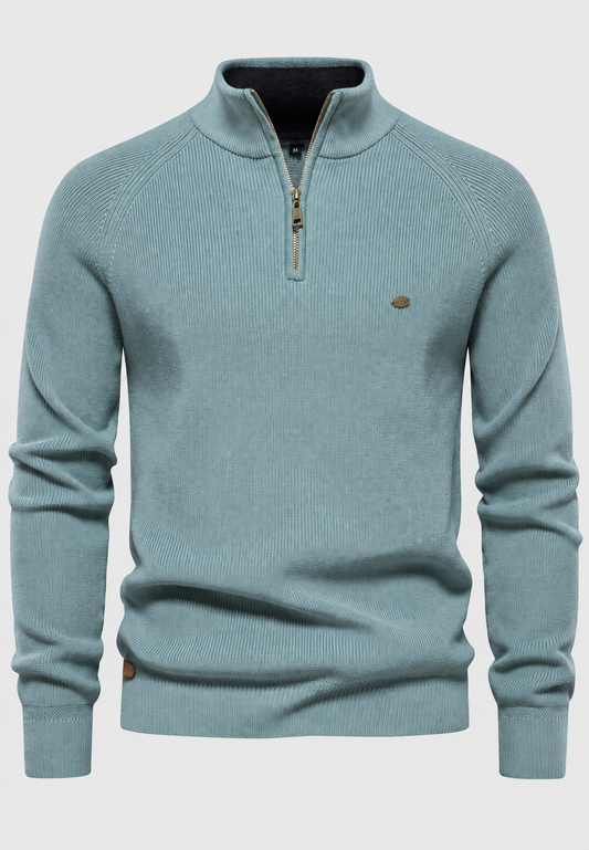 Pull homme à demi-fermeture éclair, col montant et manches raglan - Leif