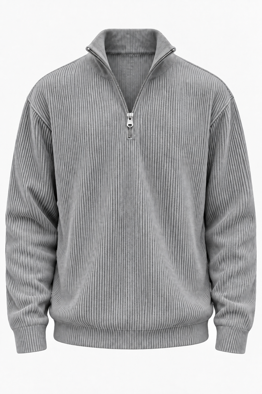 Pull homme à demi-fermeture éclair, texture côtelée - Leander