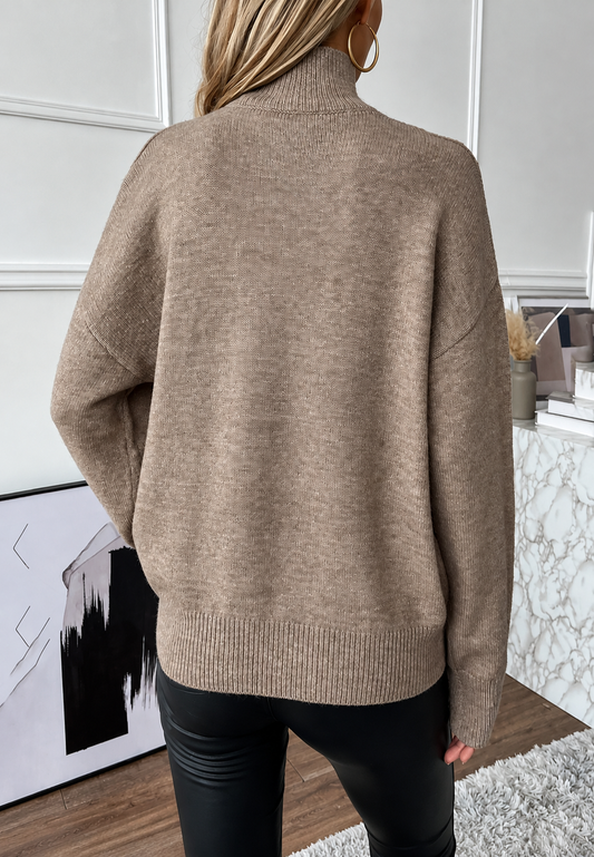 Pull femme col montant épaules dénudées effet double épaisseur - Mirevna