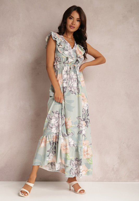Rhoda Maxi-robe imprimée à volants et décolleté en V
