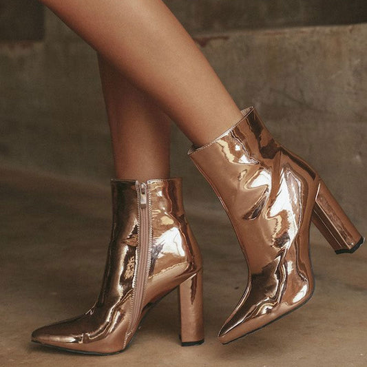 Abigail -Bottines à talon épais et bout pointu avec fermeture éclair