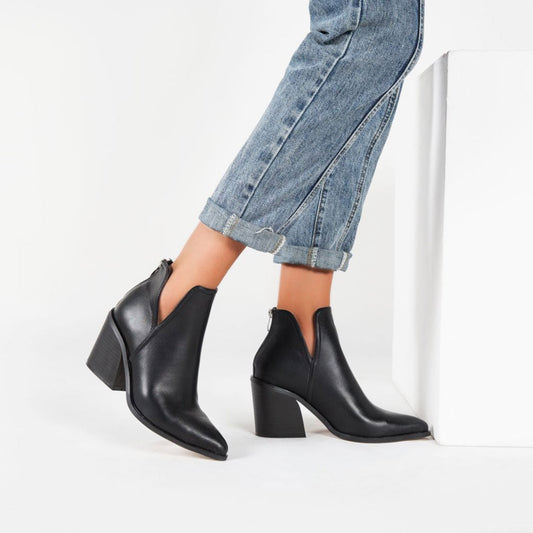 Amelia - Bottines rétro à talon épais et bout pointu en similicuir