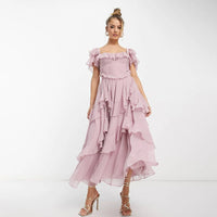 Valery - Robe longue à volants à la mode pour les fêtes