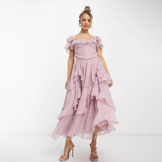 Valery - Robe longue à volants à la mode pour les fêtes