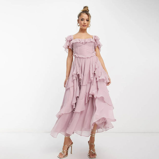 Valery - Robe longue à volants à la mode pour les fêtes
