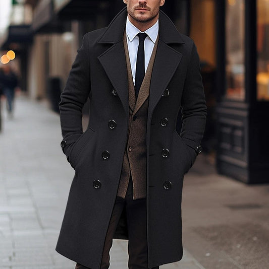 Hecon - Manteau en laine pour homme automne et hiver - double boutonnage et long