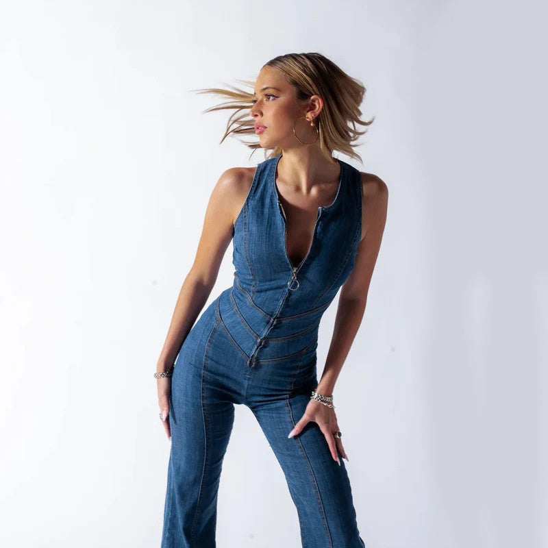 Lässiger Damen-Jumpsuit aus Denim mit Reißverschluss - Yselle