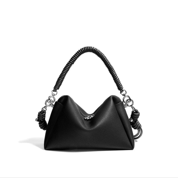 Sac à bandoulière en cuir véritable pour femme avec poignée tressée design moderne - Mireya