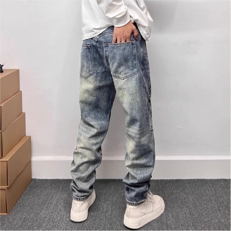 Gerade Jeans mit grafischem Aufdruck - Halvard