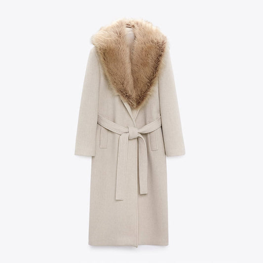 Manteau long pour femme avec col enveloppant et fermeture croisée - Eirlys