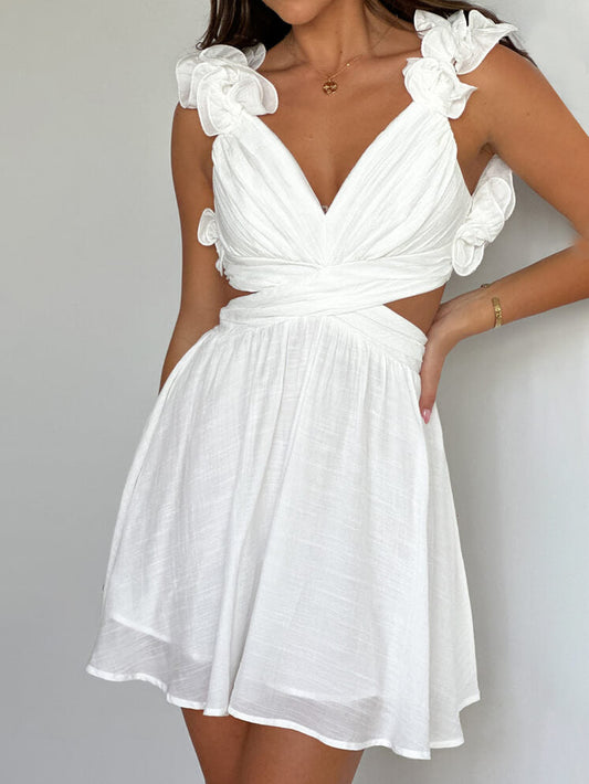 Estela - Mini robe plissée dans le dos de couleur unie pour l'été