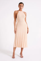 Midikleid aus gewebtem Plissee mit Neckholder - Dalila