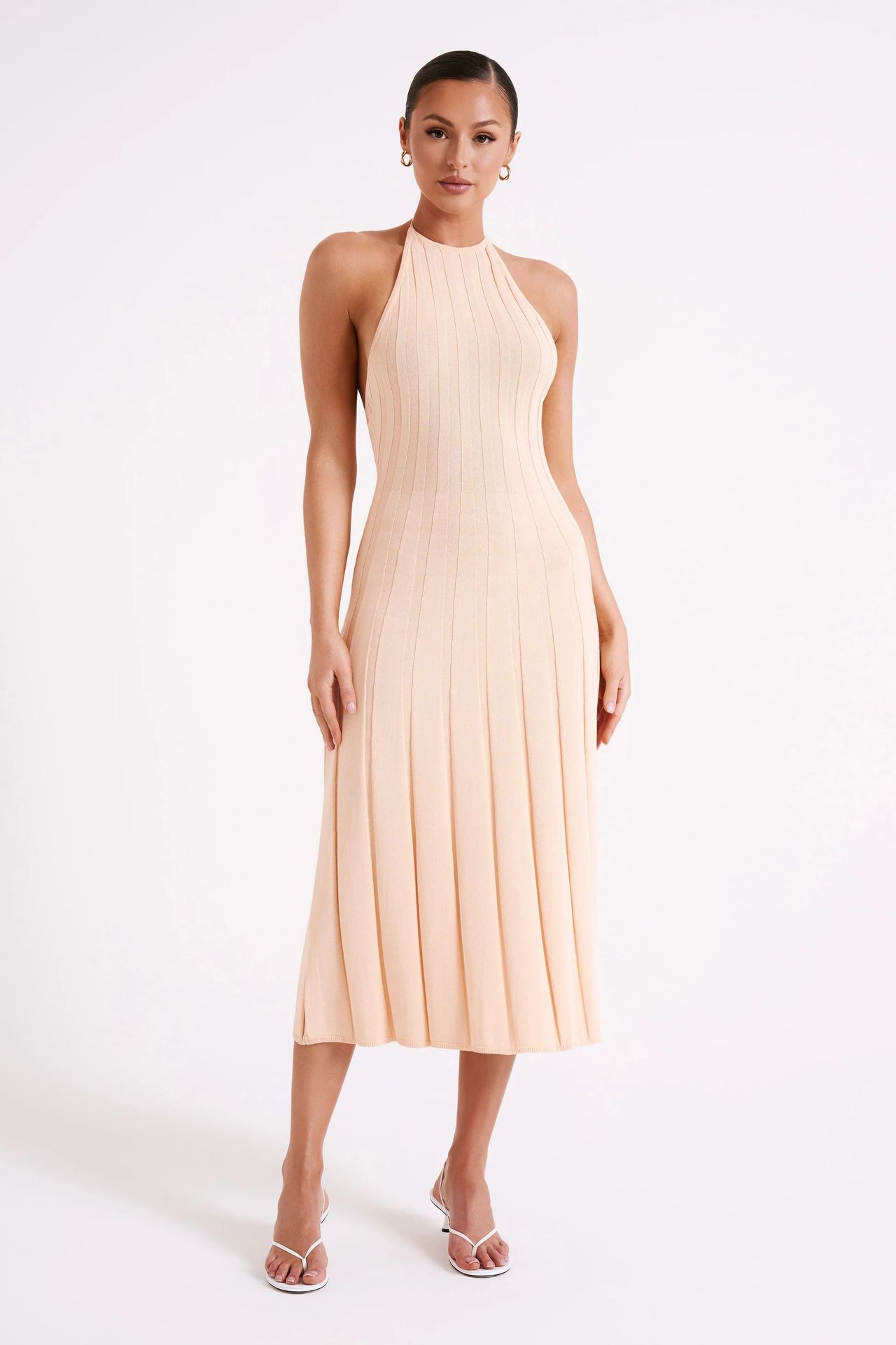 Midikleid aus gewebtem Plissee mit Neckholder - Dalila