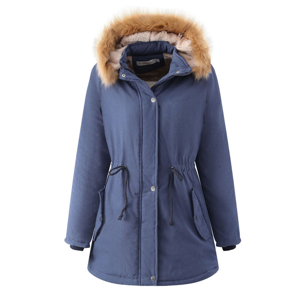 Veste matelassée pour femme avec capuche en fourrure synthétique - Doriana