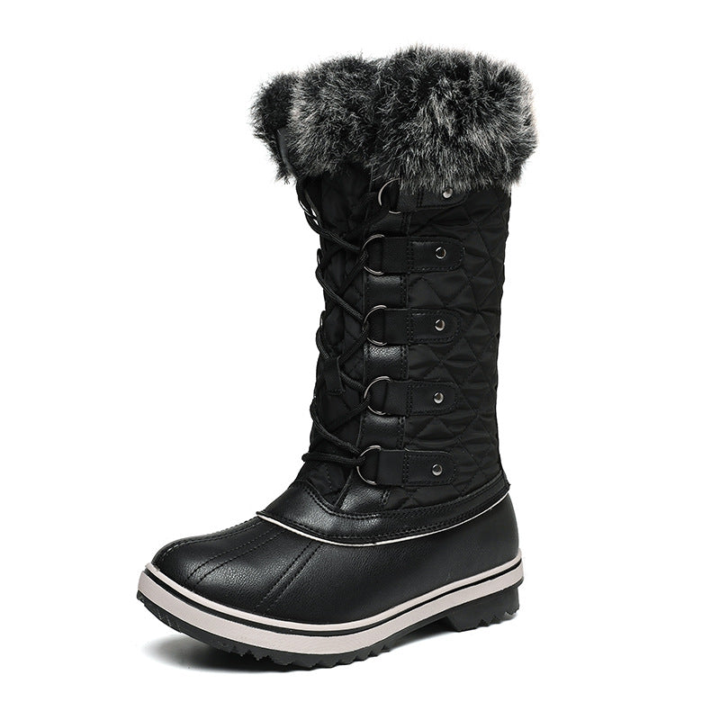 Flache Damenstiefel mit hohem Schaft und Schnürverschluss - Aelira