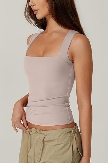 Damen-Top mit quadratischem Ausschnitt und ärmellosem Stretch-Stoff - Elina