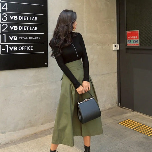 Jupe midi taille haute pour femme