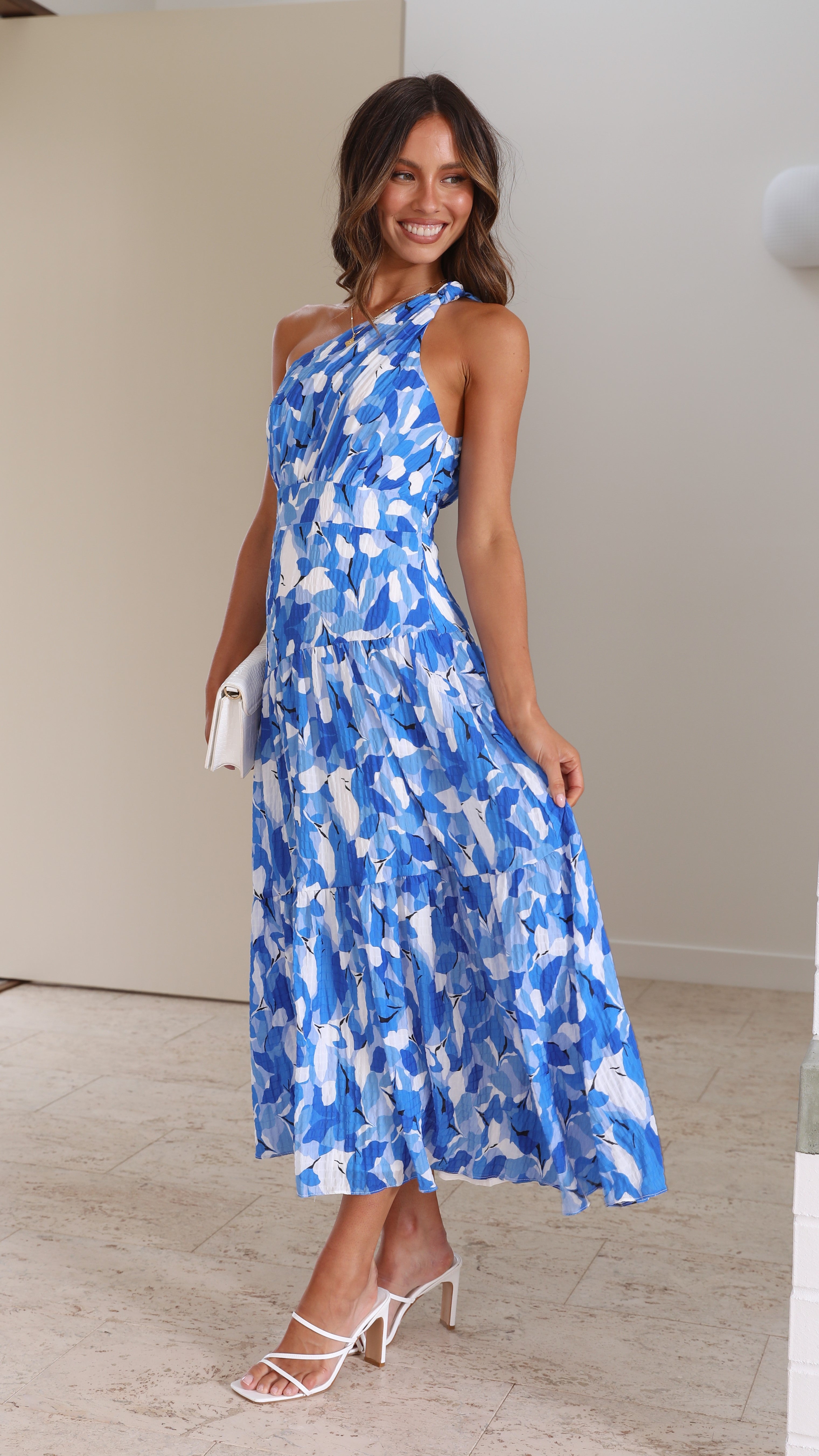 Langes, einseitiges Blumenkleid für Damen – Jaisa