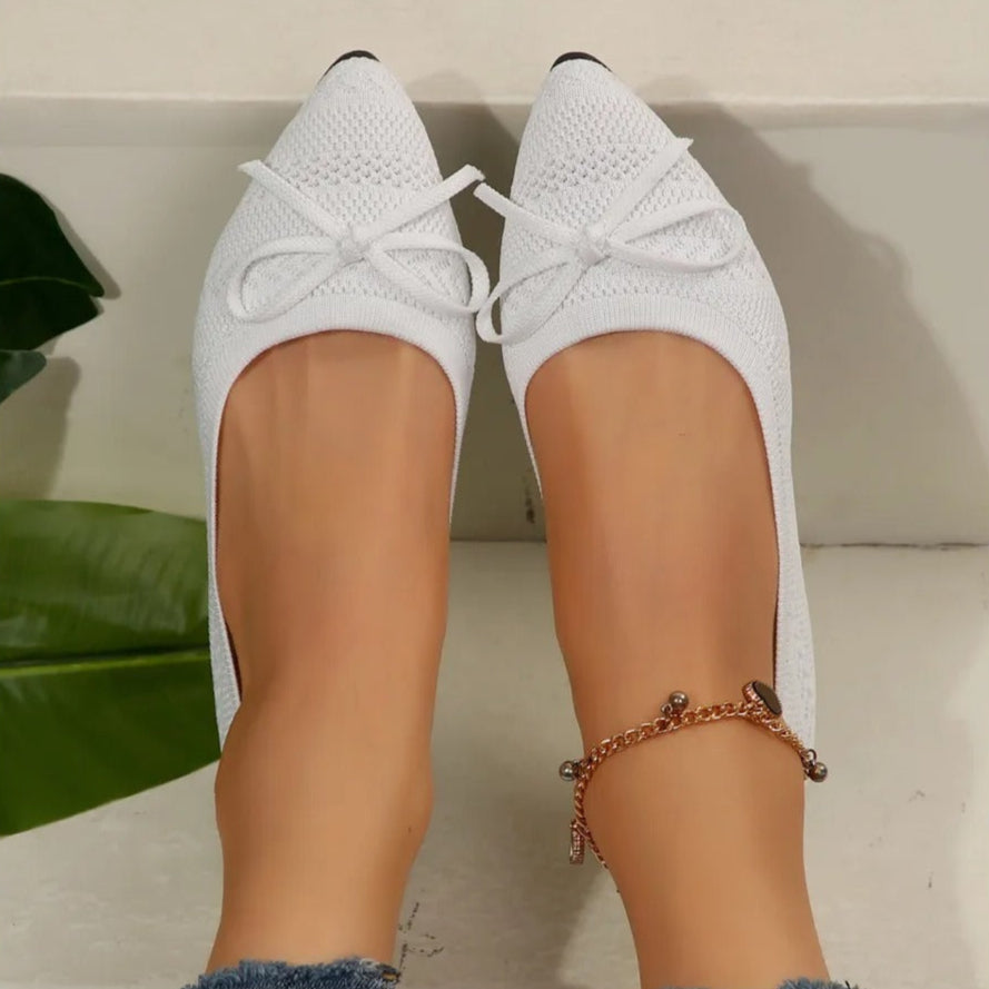 Damen-Ballerinas aus atmungsaktivem Strickgewebe mit dekorativer Schleife - Camila