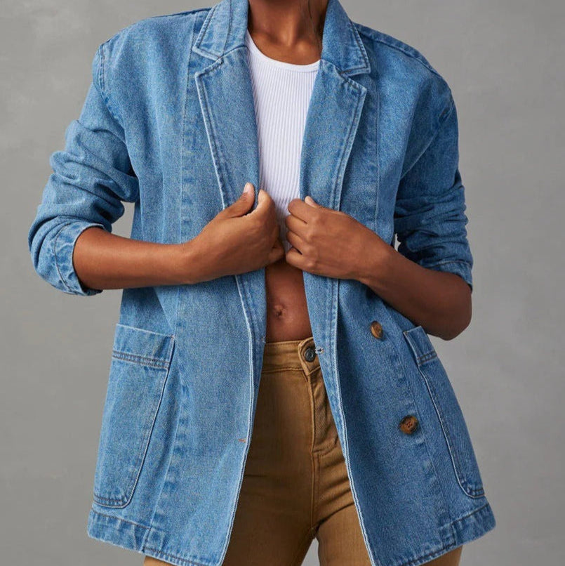Jacke aus gewaschenem Denim im Blazer-Stil für Damen - Yalina
